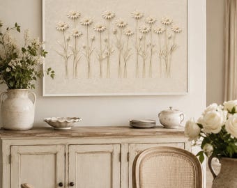 Beige Daisy Wall Art Set, Neutral Floral Printable Art, Cottage Bedroom Decor, French Country Botanical Prints, Soft Cream Digital Download
