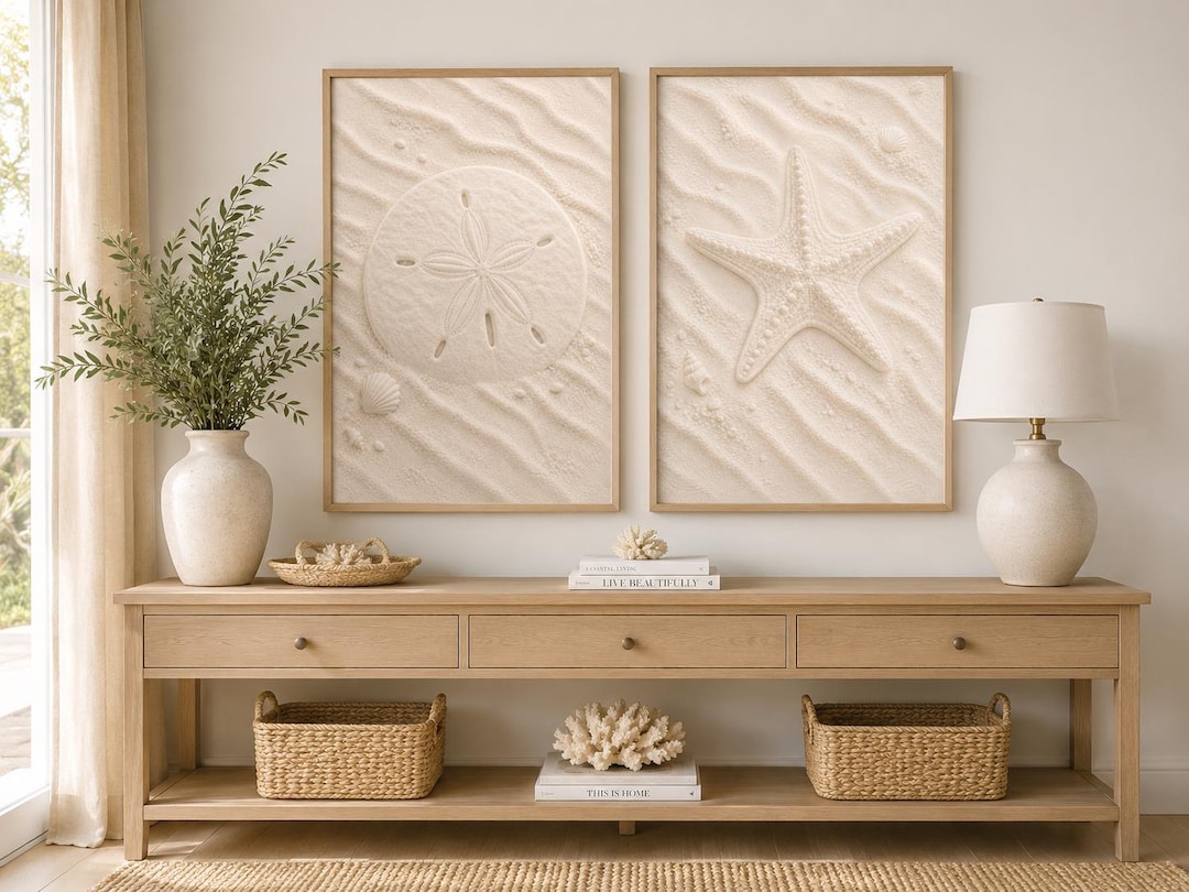Coastal Sand Dollar Starfish Wall Art Set of 2, Neutral Beach Prints ...