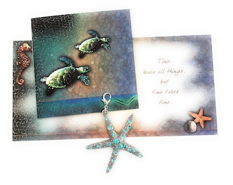 Black Aqua Starfish Charm | Sympathy Time Takes Time Grief Greeting Card