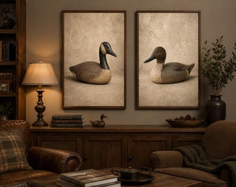Northern Pintail & Canada Goose Decoy Print, Vintage Waterfowl Wall Art, Rustic Lodge Decor, Duck Hunting Cabin Art, Printable Bird Decoy