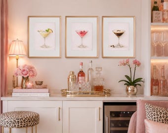 Martini Drinks 5x7 Printable Wall Art for Home Bar | Elegant Design on Blush Plaster Background | 9 Downloads | Pick Your Favorites