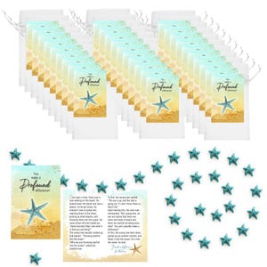 Peut inclure: Un ensemble de pochettes blanches à cordon, contenant chacune une carte avec une illustration d'étoile de mer bleue et le texte You make a profound difference. Inclut des figurines d'étoiles de mer bleues et des cartes avec l'histoire.