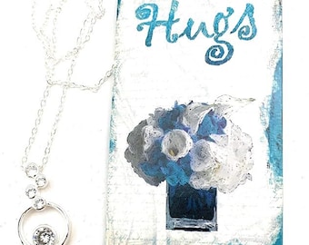 Hugs and More Hugs Supportive Greeting Card | Trendy Silver Circle Necklace for Women | Grief Bad Day Cheer Up Gifts