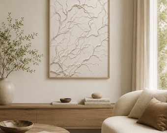 Neutral Plaster Willow Branch Wall Art Set, Organic Vine Relief Prints, Minimalist Botanical Wall Decor, 24x36 20x30 Digital Download