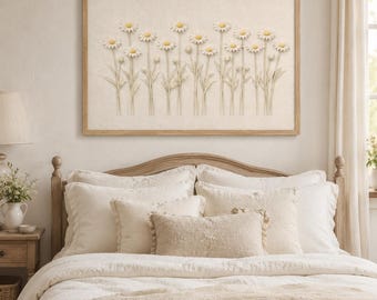 Daisy Wall Art, Neutral Floral Printable Art, Cottage Bedroom Decor, French Country Botanical Prints, Soft Beige Digital Download