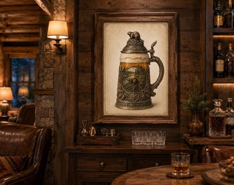Beaver Dam Beer Stein Wall Art, Rustic Cabin Printable, Lodge Bar Decor, 2:3 Digital Download