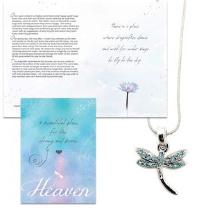 Heaven Dragonfly Story Explanation Greeting Card | Blue Dragonfly Necklace | Loss Grief