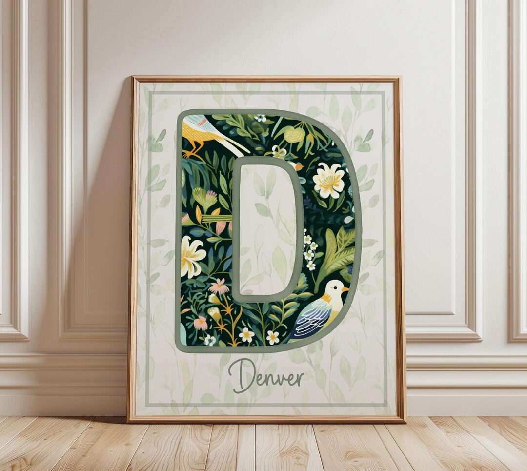 Custom Bird Monogram Print, Sage Green Nursery Decor (digital Download ...