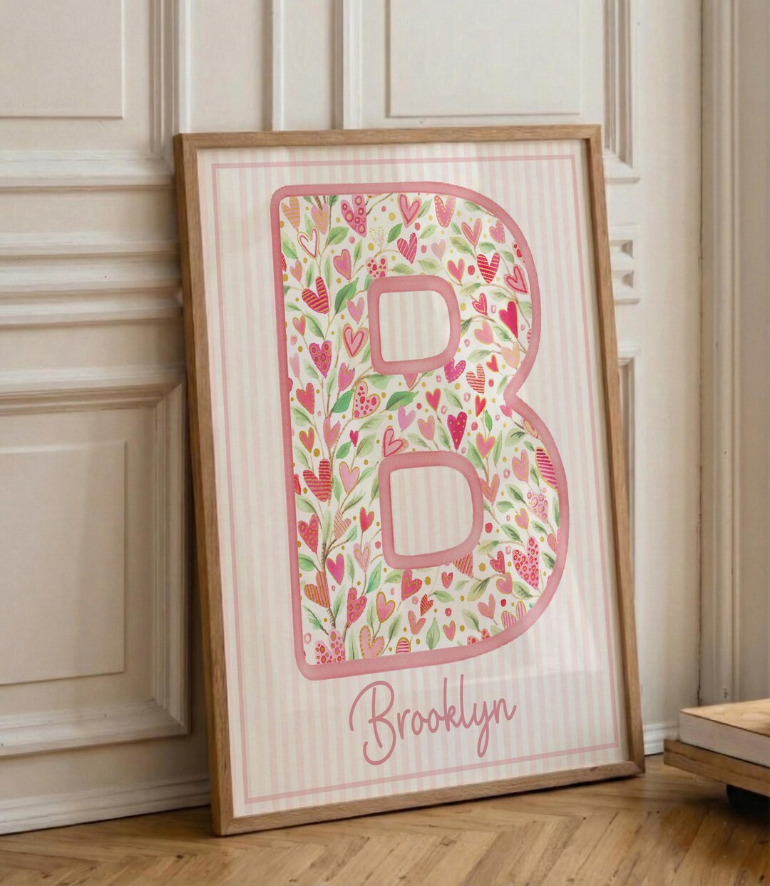 Custom Watercolor Initial Nursery Print, Boho Floral Name Poster ...