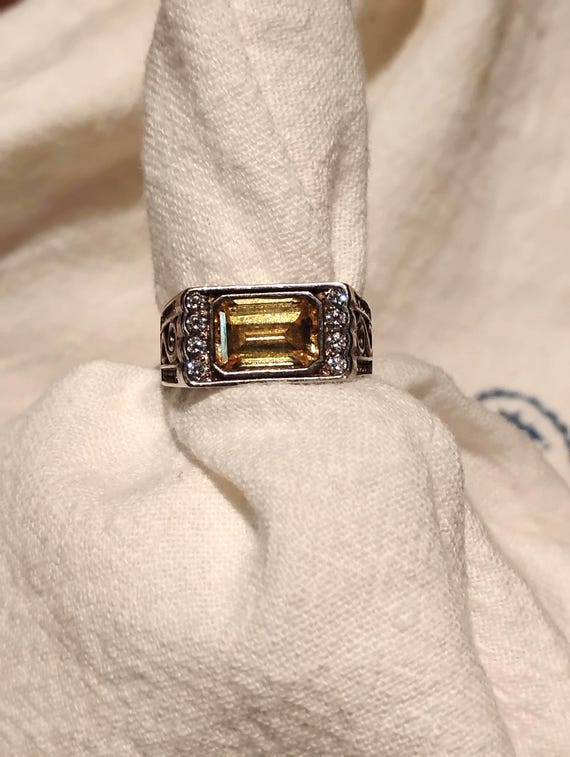 Sterling silver ring with a rectangular citrine a… - image 2