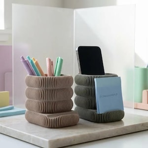 2-in-1 telefoon- en pennenhouder | Minimalistische bureau-organizer | 3D-geprint | Telefoonstandaard en pennenhouder