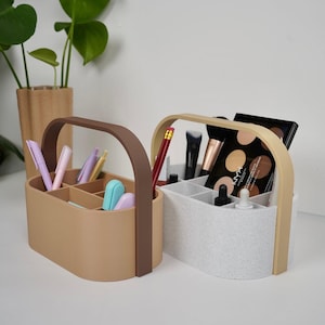 Organizzatore minimalista con maniglia | Organizzatore da scrivania, contenitore per trucchi, scatola stampata in 3D, organizer per cosmetici, organizzazione del bagno