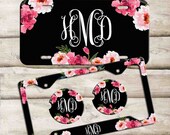 Personalized Car Tag, Custom Monogram License Plate, Custom Car Coaster, Floral Car Decoration, Cute Car Accessories
