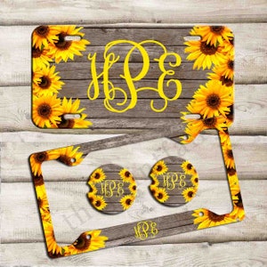Sunflower License Plate Frame, Monogrammed License Plate, Personalized Car Coaster,  Floral Car Decoration, Cute Car Accessories
