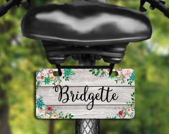 Wood Floral Bike Plate, Mini License Plate, Personalized Bike Plate, Mini Bicycle Plate, Novelty Plate, Bike Tag