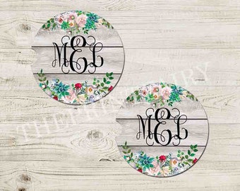 Floral Wood Monogram Car Coaster, Car Accessories for her, Floral Auto coaster, Coaster, Cup Holder Coaster, Gift For Her