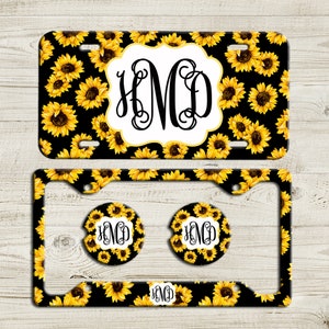 Sunflower License Plate, Monogrammed License Plate Frame, Personalized Car Coaster,  Floral Car Decoration, Cute Car Accessories