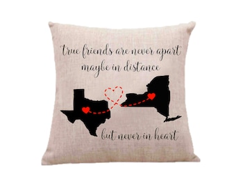 Long Distance Best Friends Pillow Case, BFF Pillow Case, Best Friend Gift, Custom State to State Pillow Case, Best Friend Long Distance Gift