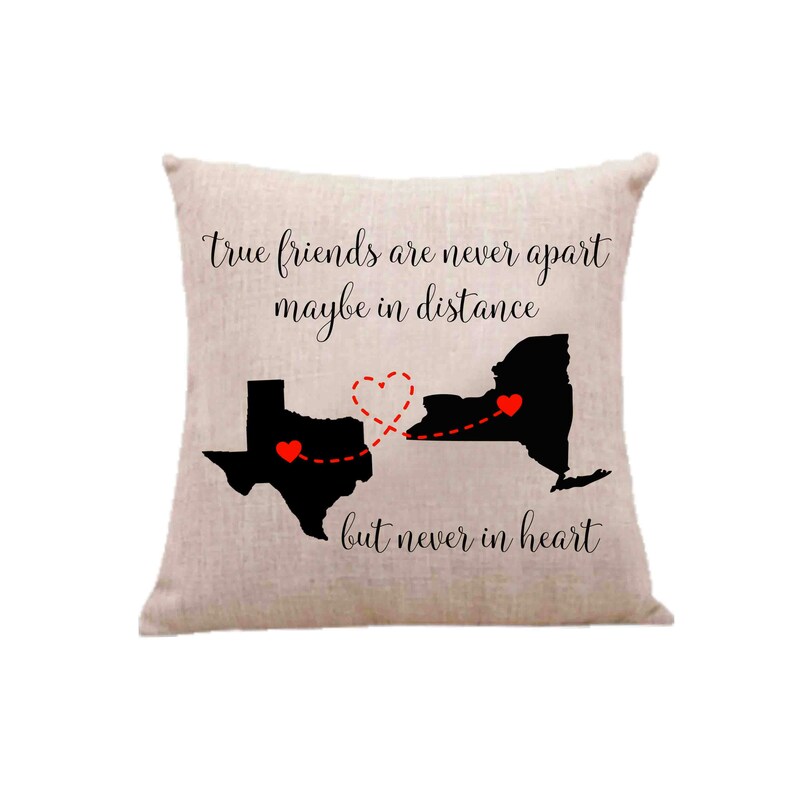 Long Distance Best Friends Pillow Case, BFF Pillow Case, Best Friend Gift, Custom State to State Pillow Case, Best Friend Long Distance Gift image 1