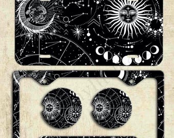 Celestial Pattern Sun and Moon License Plate Frame, Monogrammed License Plate, Car Coaster, Front Car Tag , Rear License Frame For Woman