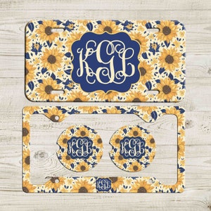 Sunflower License Plate Frame, Monogrammed License Plate, Personalized Car Coaster,  Floral Car Decoration, Cute Car Accessories