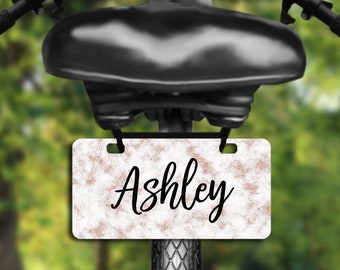 Rose Gold Marmor Fahrradschild, Mini-Kennzeichen, personalisiertes Fahrradteller, Mini-Fahrradschild, Neuheit Schild, Fahrradanhänger