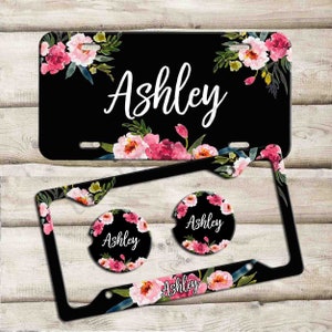 Personalized Car Tag, Custom Monogram License Plate Frame, Custom Car Coaster,  Floral Car Decoration, Cute Car Accessories