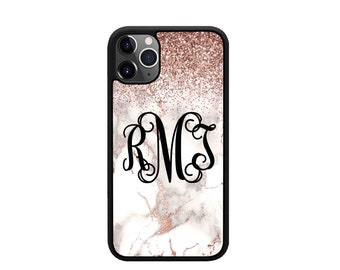 Rose Gold Marble Monogram Phone Case iPhone 13 Case iPhone 12 Case iPhone 13 Pro Case iPhone XR Case Pro Max iPhone Pro Max Case