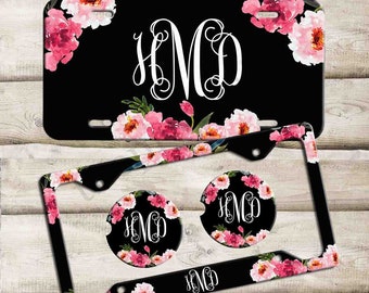 Personalized Car Tag Custom Monogram License Plate Custom Car Coaster Floral Car Decoration Cute Car Accessories