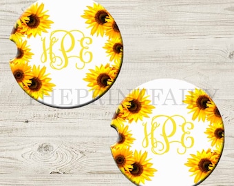 Car Coaster, Auto Accessories for her, Sunflower Coaster, Coaster, Cup Holder Coaster, Gift For Her, Monogrammed Gift For Her