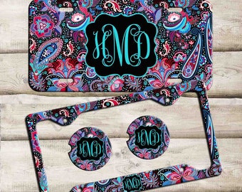 Custom License Plate, Monogrammed License Plate Frame, Car Coaster,  Paisley Car Decoration, Cute Car Accessories, Paisley License Plate