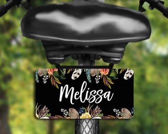 Floral Bicycle Tag, Mini License Plate, Personalized Bike Plate, Mini Bicycle Plate, Novelty Plate