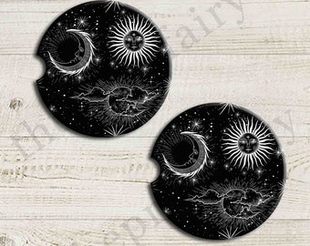 Celestial Pattern Sun and Moon Car Coaster, Car Accessories for her, Auto coaster, Coaster, Cup Holder Coaster, Gift For Her