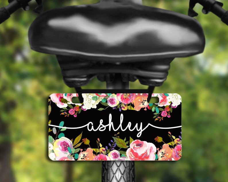 Black Floral Bicycle Plate Mini License Plate Personalized Etsy