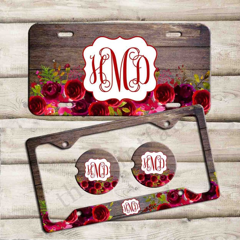 Wood Floral License Plate, Custom Monogram License Plate Frame