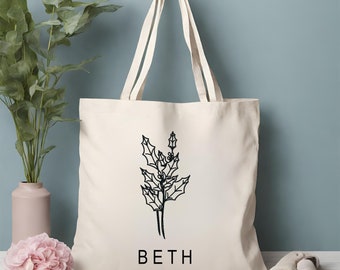 Personalized Flower Tote Bag, Custom Birth flower gift, Canvas Tote, Birthday gift for her, Gift for mom, Bridesmaid Gift