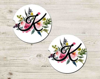 Monogram Car Coaster, Car Accessories for her, Floral Auto coaster, Coaster, Cup Holder Coaster, Gift For Her, PInk Peonie Coaster