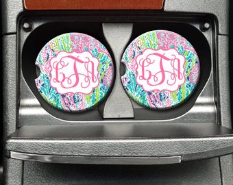 Pink Blue Floral Car Coaster, Car Accessories for her, Personalized Coaster, Coaster, Cup Holder Coaster, Gift For Her