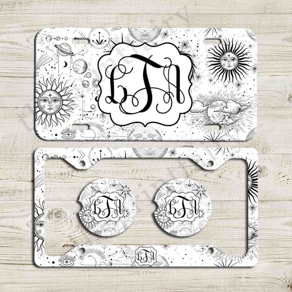 Celestial Pattern Sun and Moon License Plate Frame, Monogrammed License Plate, Car Coaster, Front Car Tag , Rear License Frame For Woman