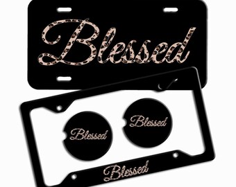 Blessed Leopard Cheetah License Plate Monogram Car Tag Animal Print Car Tag Plate Car Coaster