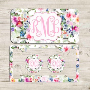 Pink Floral Watercolor License Frame, Custom License Plate, Personalized Car Coaster,Cute Car Accessories,Personalized Front License Plate