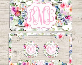 Pink Floral Watercolor License Frame, Custom License Plate, Personalized Car Coaster,Cute Car Accessories,Personalized Front License Plate