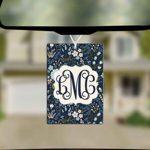 Personalized Blue Floral Print Air Freshener Custom Car Freshie Personalized Car Accessories Cute Freshie Rear View Mirror Picture
