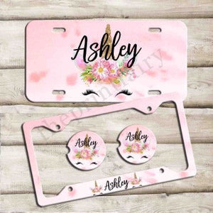 Unicorn Personalized License Plate, Custom Monogram License Plate Frame, Custom Car Coaster,  Pink Car Decoration, Cute Car Accessories