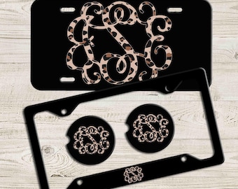 Leopard Cheetah License Plate Monogram Car Tag Animal Print Car Tag Personalized Plate Car Coaster