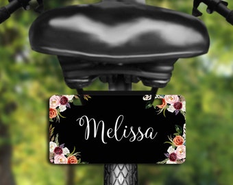 Black Floral Bike Plate, Mini License Plate, Personalized Bike Plate, Mini Bicycle Plate, Novelty Plate, Bike Tag