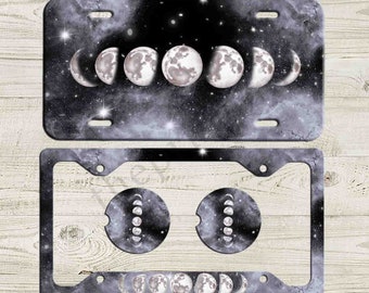 Celestial Moon Phases License Plate Frame, Monogrammed License Plate, Car Coaster, Front Car Tag , Rear License Frame For Woman