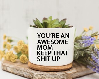 Mothers Day Gifts for Mom from Daughter, Funny Mom Planter, Succulent Planter with Drainage, Funny Planter, Mini Planter,Funny Succulent Pot