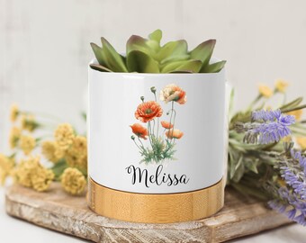 Personalized Birth Flower Succulent Pots, Succulent Planter with Drainage,Birth Flower Succulent Planter, Personalized Succulent Pot