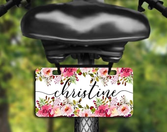 Floral Bike Plate, Mini License Plate, Personalized Bike Plate, Mini Bicycle Plate, Novelty Plate, Bike Tag